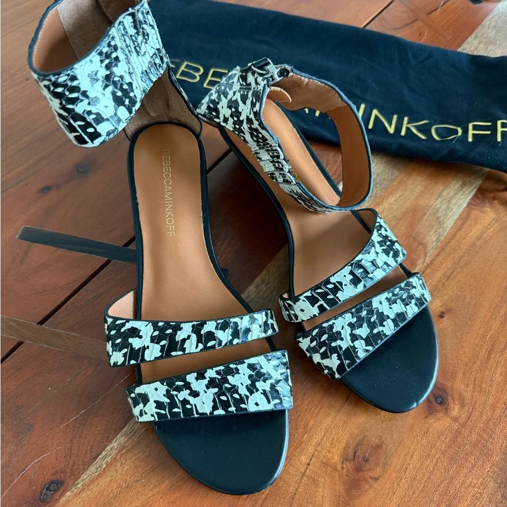 Rebecca Minkoff Black and White leather wedges with Chic Ankle Strap